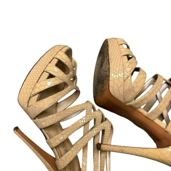 CASADEI Women's Beige Leather Strappy Open Toe Platform Sandal Heels Size 10B - Picture 7 of 9